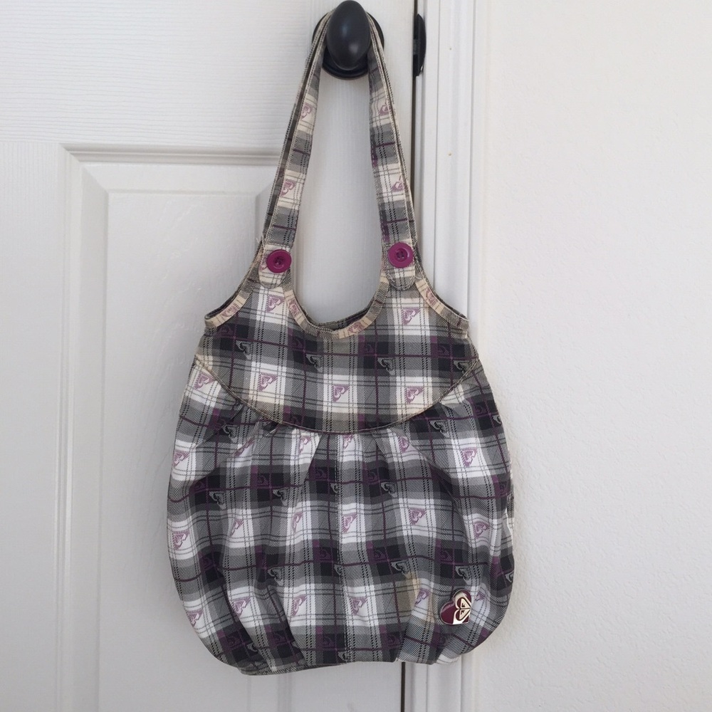Roxy Plaid Tote Bag - Black, Gray, Purple